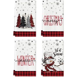 Asciugamani da Cucina Natalizi 18x26 Pollici con Motivo Buffalo Plaid Rosso e Nero, Pupazzo di Neve e Alberi di Natale, Decorazione Invernale Stagionale - Product Image 2