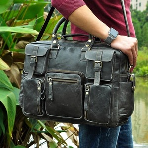 Bolso de Mano de Gran Capacidad Estilo Vintage para Uso Diario y Viajes, Maletín de Cuero Genuino para Portátil de 14 Pulgadas para Hombres - Product Image 4