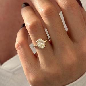 2 Carat Oval E VVS2 Lab Grown Diamond <b>Thin</b> Minimal Engagement <b>Ring</b> , Dainty 1.3MM Minimalist Proposal <b>Ring</b> , IGI Certified - Product Image 2