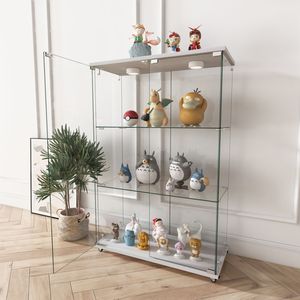 Modern Antique Living Room Cabinet with LED Lights Quick Assembly Tempered <b>Glass</b> <b>Bookshelf</b> - Product Image 6