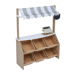 Juguete de Madera Ecológico de Puesto de Mercado con Toldo y Contenedores de Almacenamiento para Juego de Imitación de Tienda de Comestibles para Niños - Product Image 2
