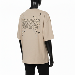 Women Boxy T Shirt Premium Cotton Jersey Sand Beige Oversized Fit Rhinestone <b>Sequin</b> Graphic Print Women Boxy T Shirts Cotton - Product Image 5