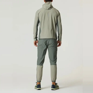 Chándal verde claro para hombre, manga larga, con capucha, cremallera frontal, bolsillos laterales, corte regular, ropa deportiva informal, temporada de primavera - Product Image 2