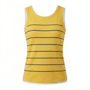 Camiseta sin mangas de punto a rayas rosa para mujer, cuello redondo, informal, transpirable, longitud regular - Product Image 5