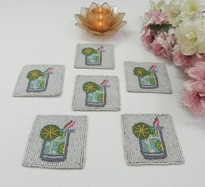 Cute Beaded Cocktail Coasters 1 Piece Eco-Friendly Portable Luxury with Lemon Drink Design Washable <b>Bar</b> <b>Mats</b> for Drink Serving - Product Image 3