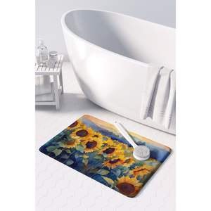 Alfombra de baño de espuma viscoelástica con acuarela de girasoles, alfombra de cocina antifatiga lavable a máquina, cojín cómodo para uso en baño y cocina - Product Image 3