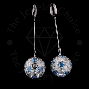 Juego de Joyería con Colgante y Pendientes de Diamantes de Laboratorio con Corte Hexagonal de 55 CT, Oro Blanco de 14K, Engaste Invisible Brillante Azul Blanco - Product Image 5