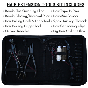 Black Salon hair Extension Tool Kit with 7 Inch Pliers Flat Crimping Plier Tape In Plier <b>Bead</b> Remover Hook Loop Wig <b>Threads</b> Set - Product Image 2