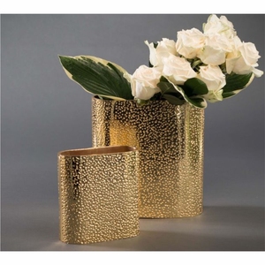 Vase à fleurs en laiton doré de style nordique moderne, pot de fleurs en métal cannelé, centre de table esthétique pour la décoration de la maison et du salon - Product Image 6