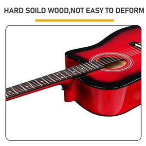 Chitarra Acustica Rossa da 41 Pollici Dreadnought a Forma di Botte con Cutaway, Corde, Capotasto, Borsa per il Trasporto, Accordatore, Chiave per Capotasto, Finitura Verniciata in Acciaio - Product Image 4