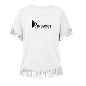 Camiseta de manga corta para mujer de alta calidad con dobladillo y puños con flecos blancos, top informal de algodón tejido con cuello redondo para verano. - Product Image 6