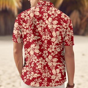 Chemise hawaïenne rouge à fleurs pour homme, manches courtes, col rabattu, chemise de vacances, vêtements d'été - Product Image 3