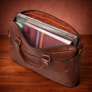 Genuine Leather Brown Large Capacity Laptop <b>Bag</b> Briefcase Crossbody <b>Computer</b> Handheld Business Travel <b>Bag</b> - Product Image 3