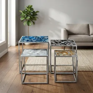 Modern Nesting Side <b>Tables</b> with Faux Marble Top and Metal Frame Living Room Furniture Contemporary Design - Product Image 4