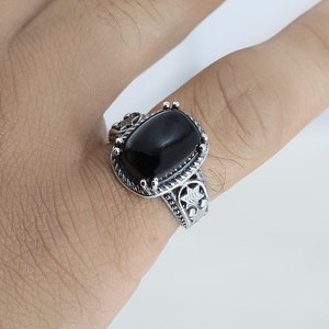 Natural Black Onyx Faceted Oval Shape 925 Sterling <b>Silver</b> Fashion Ring Fine Onyx Gemstone Ring For Women Wholesale Jewelry Bulk - Product Image 5