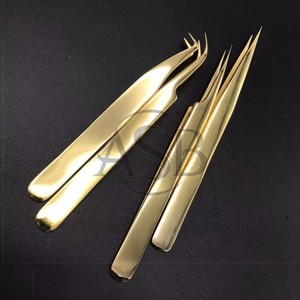 Pince à épiler individuelle en acier inoxydable plaqué or 24 carats pour extensions de cils, pointe volumisante, marque privée - Product Image 5