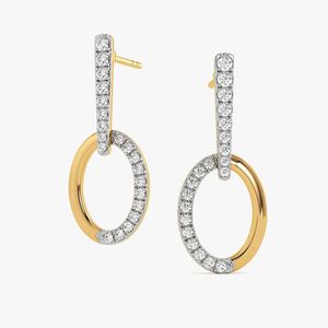 Pendientes de Aro Ovalados de Dos Tonos con Diamantes Cultivados en Laboratorio en Oro Amarillo - Product Image 2