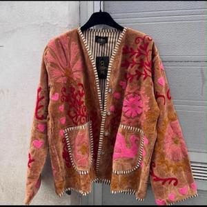 Vintage <b>Suede</b> Embroidery Cardigan <b>Women</b> Oversized Bohemian Patchwork Velvet <b>Jacket</b> Boho Floral Embroidered Front Open <b>Women</b> - Product Image 2