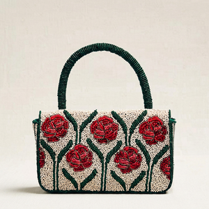 Handmade Beaded Floral <b>Clutch</b> <b>Pink</b> Rectangular Shape Cotton Embroidery Craft Party Handbag - Product Image 3