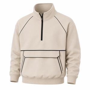 Conjunto Deportivo Unisex Beige con Media Cremallera, Manga Larga, Estilo Casual, con Bolsillos Laterales y Cierre con Cordón, Estilo Otoñal - Product Image 4