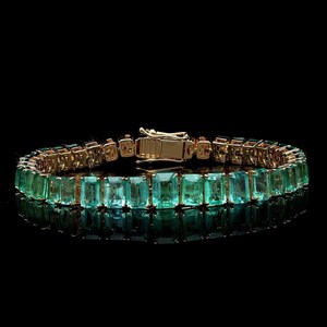 Handmade Natural Emerald Tennis Chain <b>Bangles</b> Vintage IGI Certified 925 Sterling Silver Luxury Jewelry Women's Gift - Product Image 6