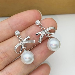 Pendientes Colgantes de Plata S925 con Perlas de Agua Dulce Grandes de 9-10 mm, Accesorio de Moda Personalizado Famoso en Internet - Product Image 3