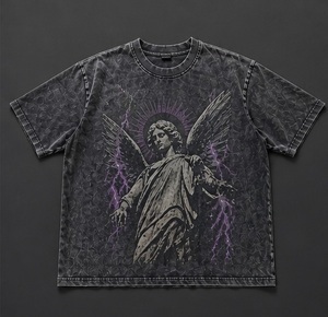 T-shirt graphique vintage délavé à l'acide pour homme, coupe oversize, 100 % coton épais, style streetwear, motif rétro, impression personnalisée, décontracté - Product Image 1