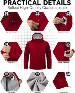 เสื้อแจ็คเก็ตผู้ชายมีฮู้ด ผ้าฟลีซ กันลม ปิดซิป สีพื้น สำหรับฤดูใบไม้ร่วง ใส่ลำลองกลางแจ้ง สีเขียว โพลีเอสเตอร์ เนื้อผ้านุ่ม - Product Image 2