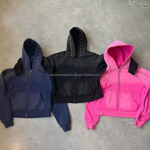 Venta al por mayor de sudaderas con capucha de fabricante personalizado 500 GSM Puff impreso con cremallera completa lavado ácido Boxy Fit Your Own Brand Logo Vintage Hoodies - Product Image 4