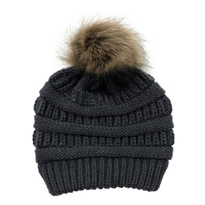 Bonnet en tricot mélange de laine crème avec pompon en fourrure, bonnet d'hiver tricoté à la main avec revers, pour l'hiver et les activités extérieures, bonnets ODM OEM - Product Image 6