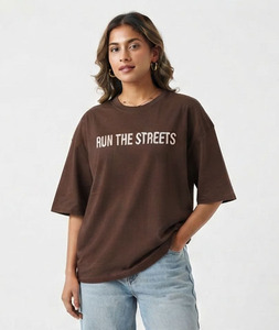 T-shirt Premium 100 % Coton pour Femme 280 GSM Coupe Ample Décontractée en Polyester Épaules Tombantes Manches Courtes Haut Tendance - Product Image 5