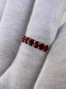 Anillo Sofisticado de Rubí Natural, Corte Ovalado, Media Eternidad, Plata de Ley 925, Chapado en Oro de 14K, para Compromiso o Propuesta de Matrimonio - Product Image 2