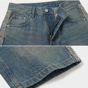 Premium Men Stone Embellished Denim Shorts Luxury Streetwear Custom OEM ODM Clothing Factory Supplier - Product Image 4