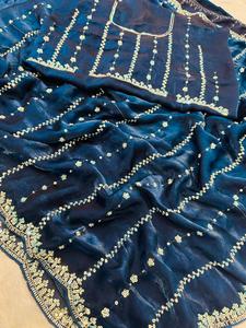 Indian Traditional Ethnic Partywear <b>Saree</b> in Sequins Embroidery Work for Wedding Occasion and Festive Function for Women Outfit - Product Image 1