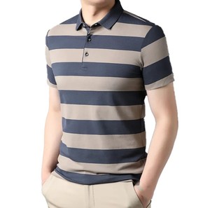 Polo de Manga Corta a Rayas para Hombre, Diseño 2026, Tejido, Corte Regular, con Botones, Patrón Gris, Rojo y Marrón - Product Image 3