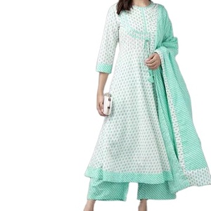 Ensemble Anarkali Kurta Lehriya Palazzo Dupatta en coton imprimé floral élégant, tenue ethnique décontractée, pour célébrations et cadeaux attentionnés - Product Image 1