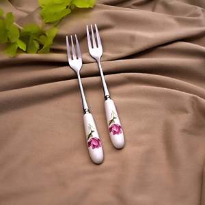 Chic Luxury Rosebud <b>Ceramic</b> Forks <b>Set</b> of 2 Metal Dinner Tableware for Home or Restaurant for Back to School - Product Image 1