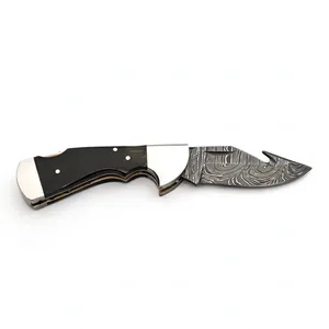 Couteaux de chasse avec poignées sombres à motifs, lames à crochet de dépecage et bolster argenté pour les excursions en camping et l'équipement de plein air - Product Image 4