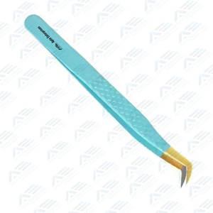 Pinzas de extensión de pestañas de acero inoxidable al por mayor, pinzas de pestañas injertadas doradas con punta de fibra de acabado turquesa, volumen y clásicas - Product Image 4