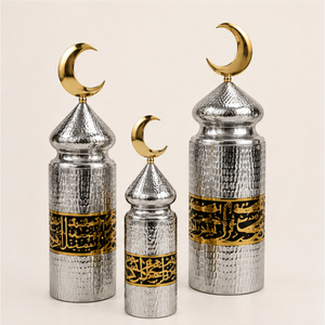 Juego de Adornos Metálicos Islámicos con Caligrafía Árabe, Decoración Premium para Cúpula de Mezquita y Exhibición de Luna Creciente para Mesa - Product Image 1