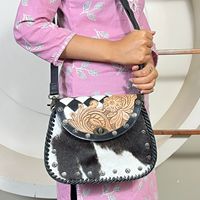 Bolso Bandolera Personalizado de Cuero Vacuno Genuino, Estilo Bohemio Vintage, Ajustable, con Patrón a Cuadros