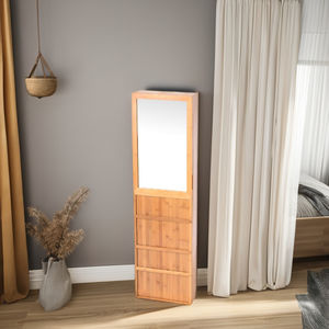 High Quality Bamboo Rectangle Home Decoration <b>Wall</b>-Mounted Jewelry Box <b>with</b> <b>Mirror</b> Convenient to Use - Product Image 1