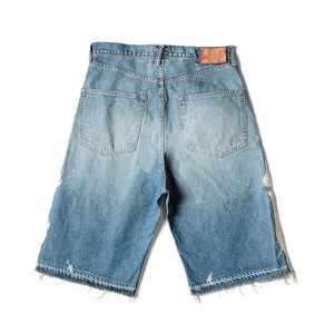 Men Light Wash Denim Shorts Oversized Loose Fit <b>Hip</b> Hop Streetwear Wide Leg Casual Denim Jorts OEM Service Frayed edges - Product Image 5