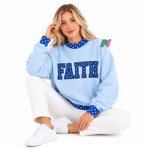 Sudadera de cuello alto con lunares Faith para mujer, azul claro, de algodón, tejida, manga larga, corte regular, para otoño/invierno - Product Image 5
