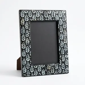 <b>Black</b> Resin <b>Photo</b> <b>Frame</b> Vertical Tabletop Picture Holder with White Leaf Pattern and Gold Dots Handcrafted Resin Picture <b>Frame</b> - Product Image 6