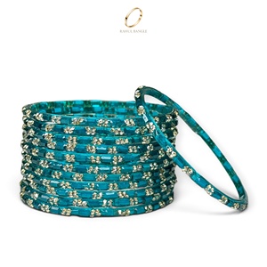 Collection de mariage : Bracelets en verre bleu goutte de pluie de Cachemire, faits à la main, plaqués or, avec décorations en cristal, pour la mode féminine, vente en gros - Product Image 4
