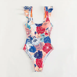 2024 Floral Printed One-Piece Sexy Beach Bikini Unisex <b>Tankini</b> Swimsuit with Front Logo Customizable High Waist Anti-UV - Product Image 3
