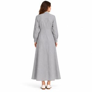 Women Simple Solid Woven Long Sleeve Button Down Shirt <b>Dress</b> Casual Loose Fit Collared <b>Maxi</b> <b>with</b> <b>Pockets</b> Wholesale OEM ODM - Product Image 6