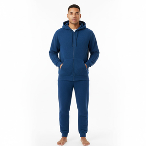 Conjunto deportivo de lana personalizado para hombre, chaqueta con capucha y cremallera completa de algodón grueso, pantalones con elástico en la parte inferior, conjunto de dos piezas - Product Image 1