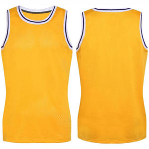 Maillot de basket-ball unisexe jaune en mesh sans manches, col rond, respirant, vêtements de sport pour adultes, toutes saisons, coupe classique, service OEM - Product Image 4